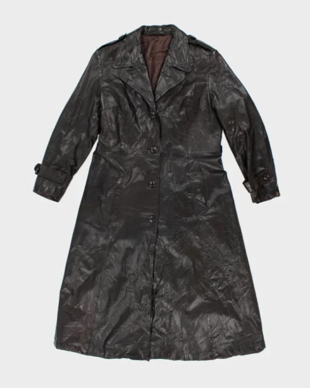 Vintage Y2K Brown Leather Lightweight Overcoat - M sold by Rokit