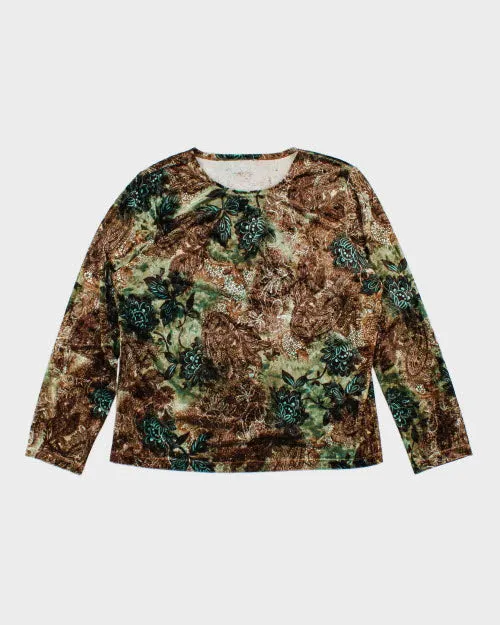 Y2k 00s Velvet Pattern Top - L sold by Rokit