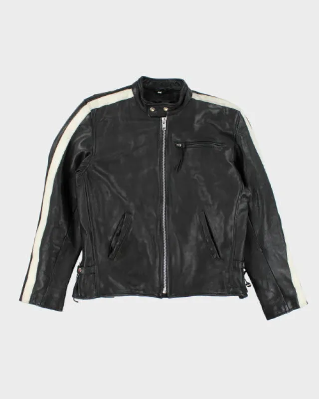Vintage Heavyweight Striped Leather Biker Jacket - L sold by Rokit