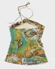 Y2k 00s Sheer Paisley Patter Halter Top - L sold by Rokit
