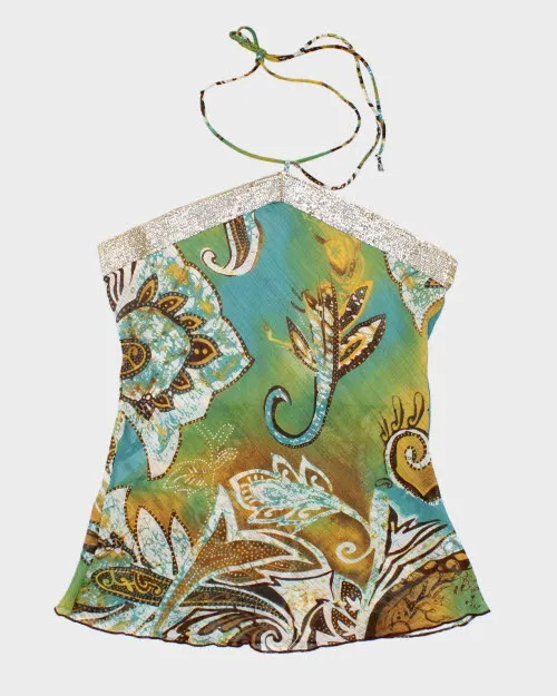 Y2k 00s Sheer Paisley Patter Halter Top - L sold by Rokit