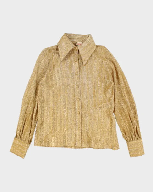 Vintage 70s Gold Sparkly Shirt - L sold by Rokit