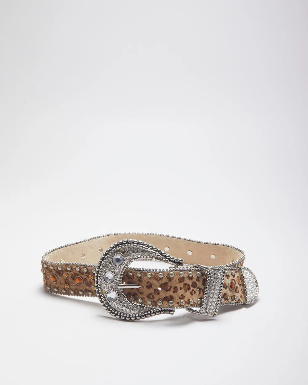 Y2k 00s Leather Rhinestone Leopard Print Belt - W26-W30 sold by Rokit product image thumbnail 2
