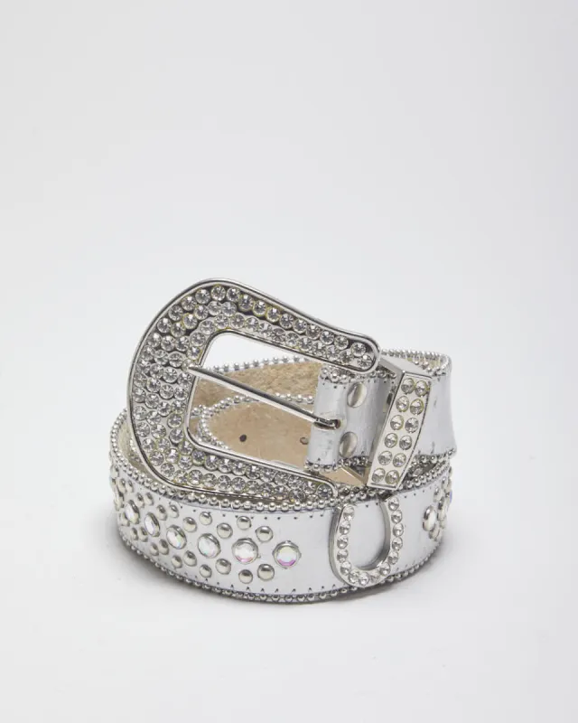 Y2k 00s Leather Rhinestone Western Belt - W36-40 sold by Rokit