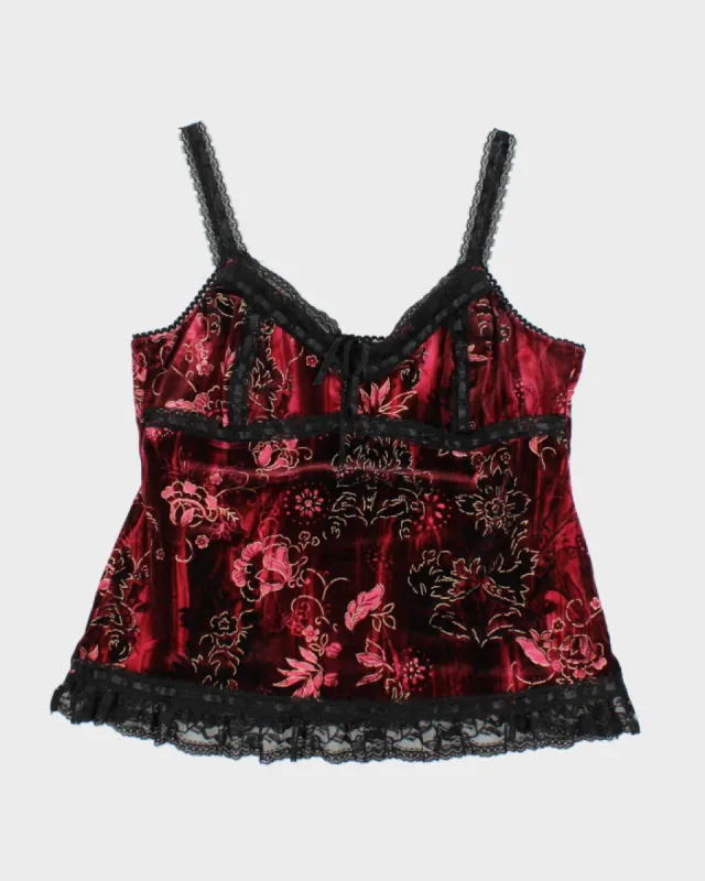 Y2k 00s Velour Lace Cami - M sold by Rokit