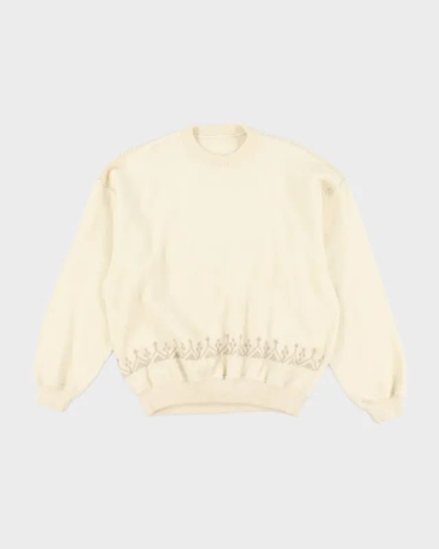 Vintage Wool Blend Cream Jumper - L sold by Rokit