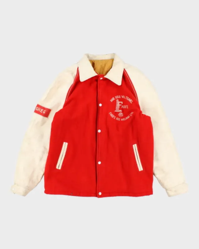Vintage 90's Embroidered Rig Welding Leather Varsity Jacket - L sold by Rokit