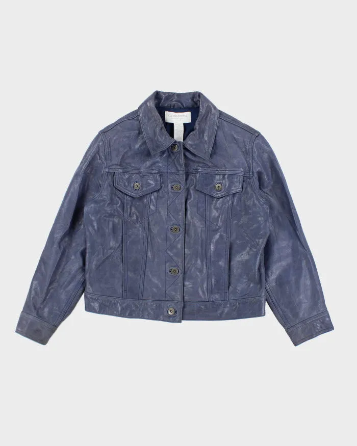 Vintage 90s Liz Claiborne Blue Leather Jacket - M sold by Rokit