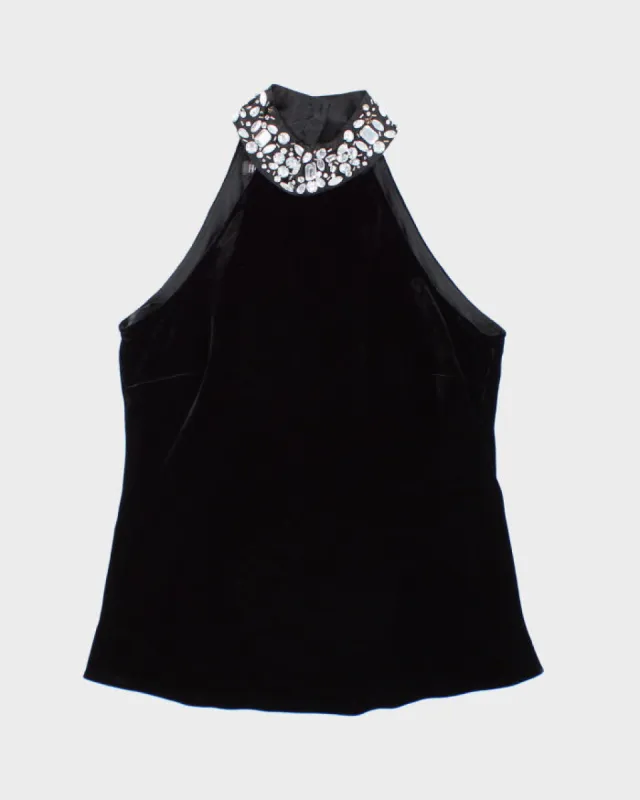 Y2k 00s Velvet Silk Rhinestone Halter Top - S sold by Rokit