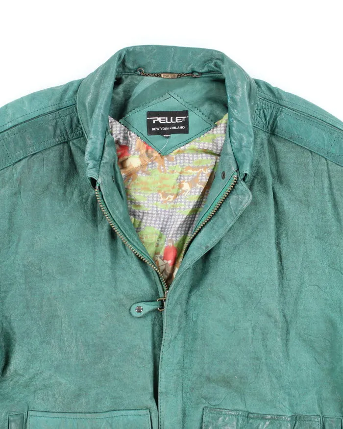 Vintage Pelle Green Leather Jacket - M sold by Rokit product image thumbnail 3
