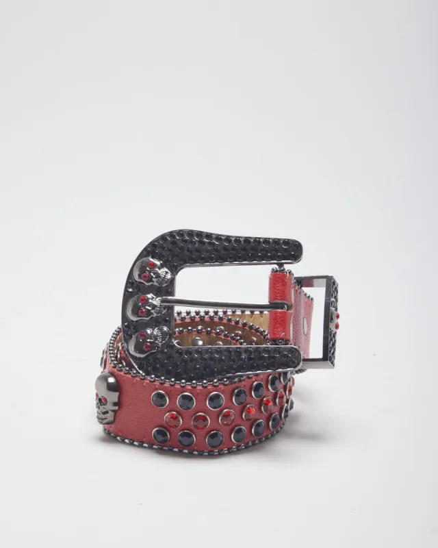 Y2k 00s Rhinestone Red Belt W28-W35 sold by Rokit