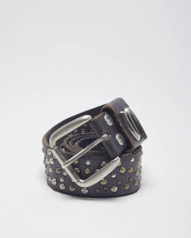 Vintage Brown Leather Studded Belt - W31-37 sold by Rokit
