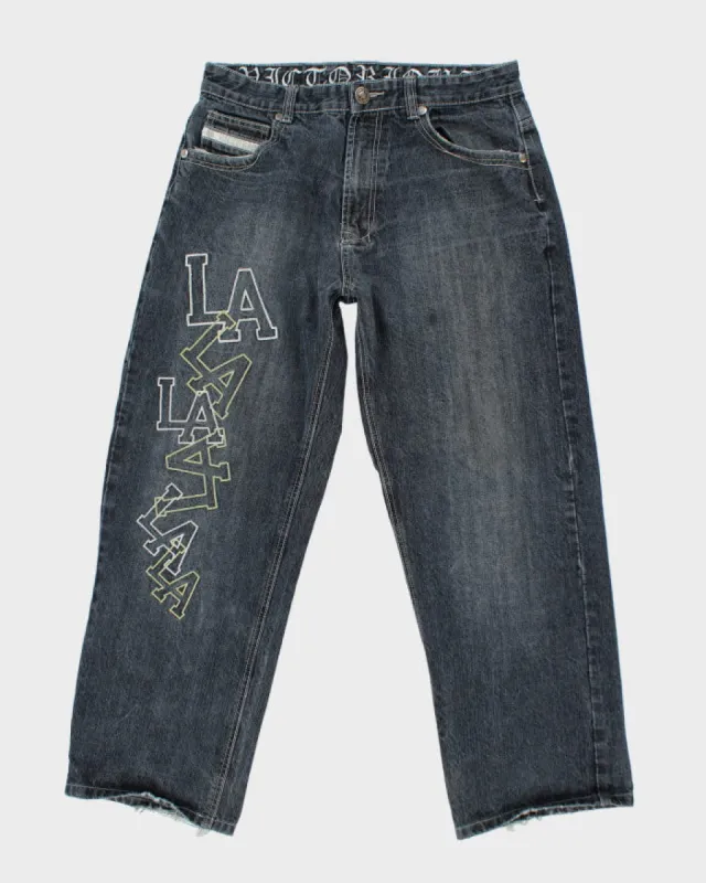 Vintage Y2K Los Angeles Embroidered Wide Leg Jeans - W32 L29 sold by Rokit
