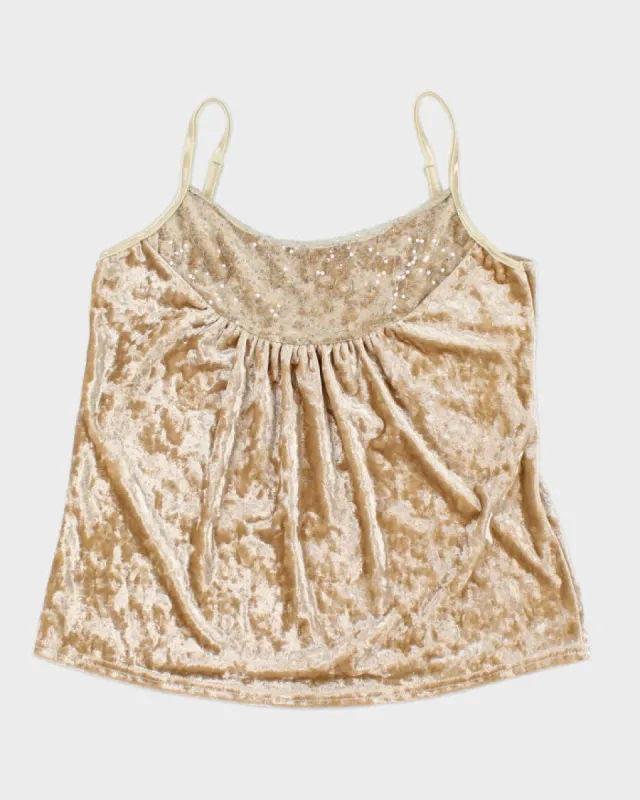 Y2k 00s Gold Velvet Sequin Cami - S sold by Rokit