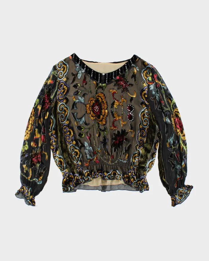 Y2k 00s Velour Sheer Top - L sold by Rokit