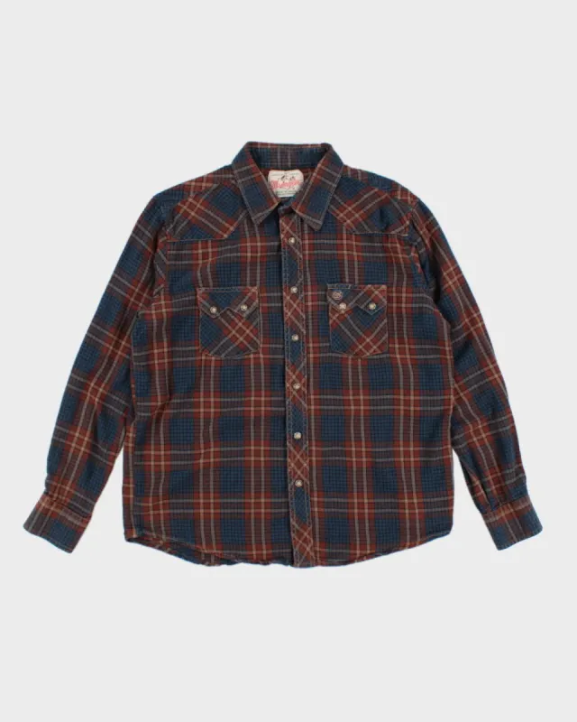 Vintage 80's Wrangler Snap Button Western Flannel Shirt - L sold by Rokit