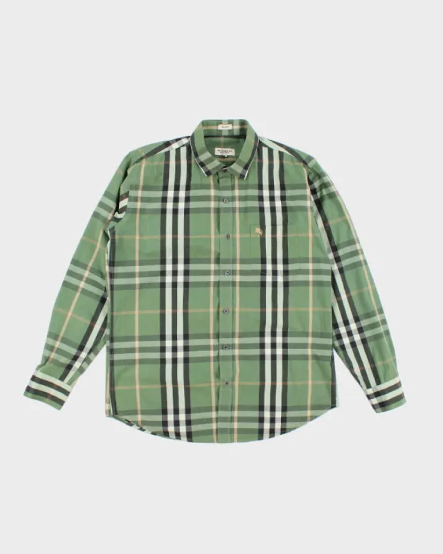 Burberry Green Checked Long Sleeve Shirt - XL sold by Rokit