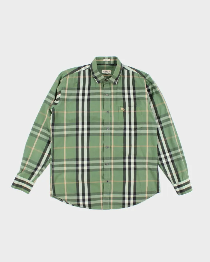Burberry Green Checked Long Sleeve Shirt - XL sold by Rokit