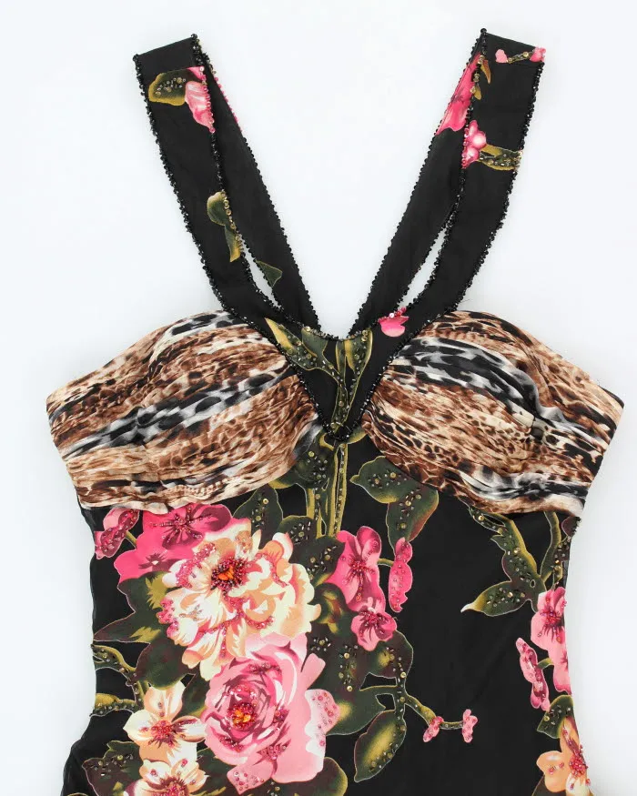 Y2k 00s Diane Freis Beaded Leopard Print Ruffle Dress - M sold by Rokit product image thumbnail 4