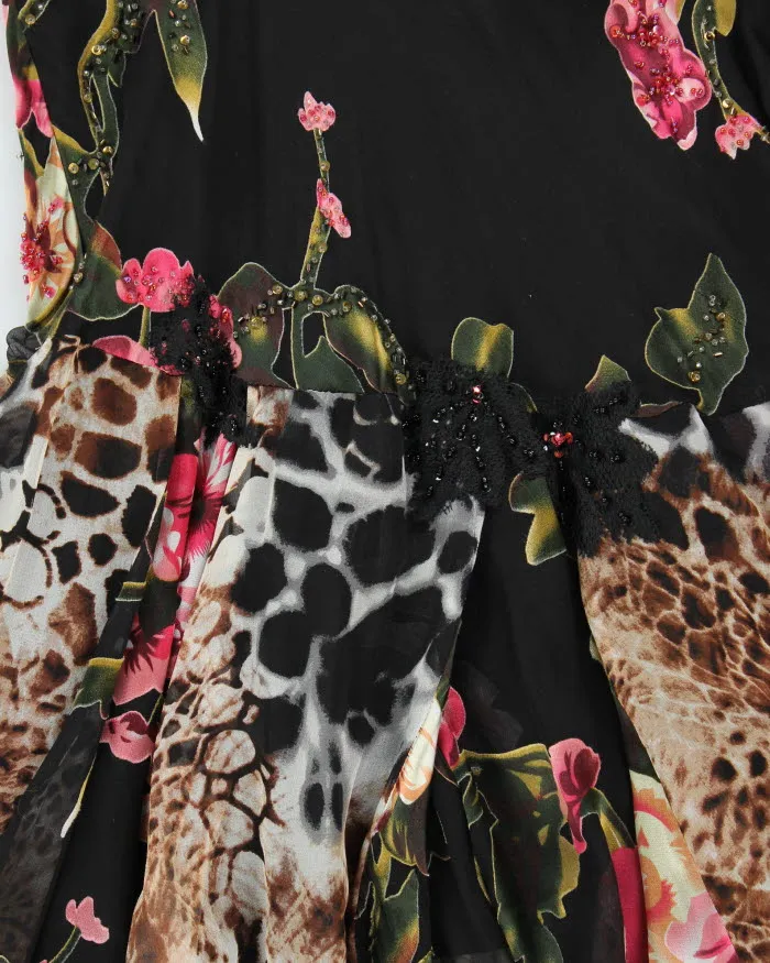 Y2k 00s Diane Freis Beaded Leopard Print Ruffle Dress - M sold by Rokit product image thumbnail 3