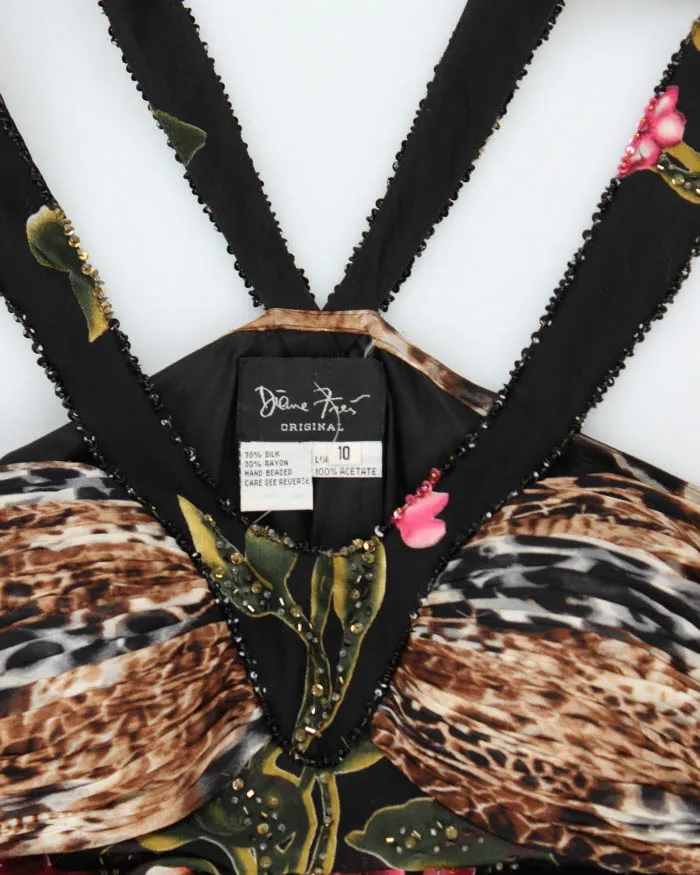 Y2k 00s Diane Freis Beaded Leopard Print Ruffle Dress - M sold by Rokit product image thumbnail 5