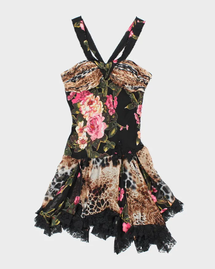 Y2k 00s Diane Freis Beaded Leopard Print Ruffle Dress - M sold by Rokit