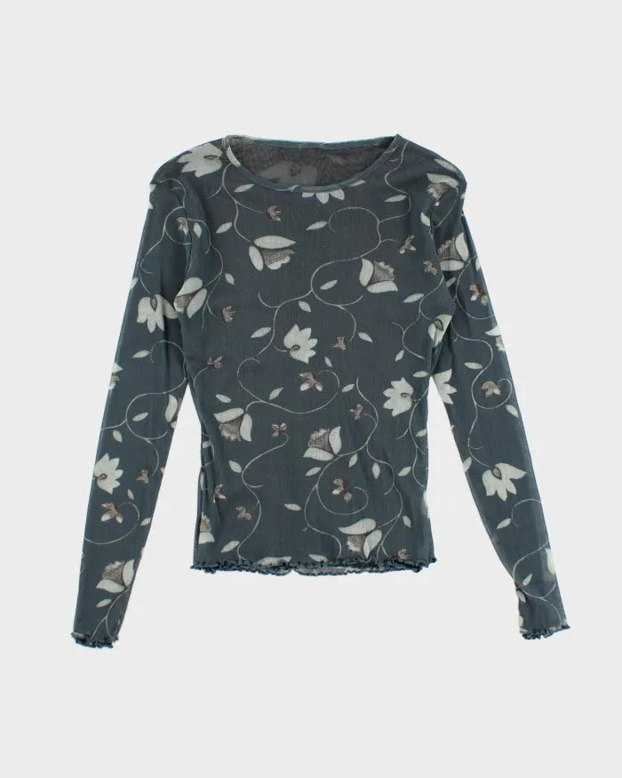 Y2k 00s Floral Mesh Top - S sold by Rokit