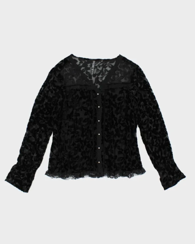 Vintage 90s Point Zero Velvet Mesh Long Sleeve Blouse - M sold by Rokit