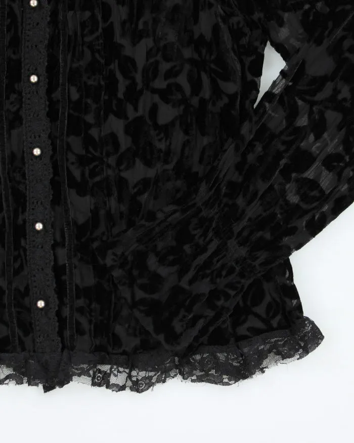 Vintage 90s Point Zero Velvet Mesh Long Sleeve Blouse - M sold by Rokit product image thumbnail 4