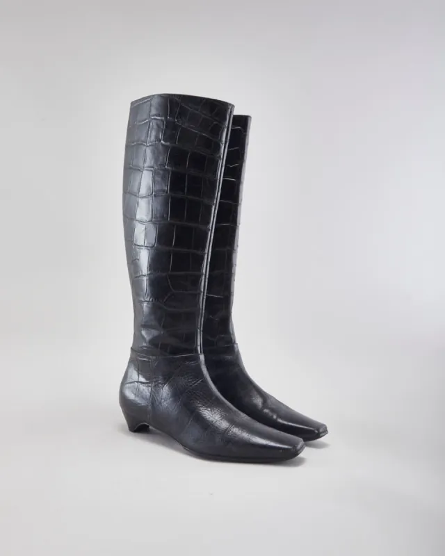 Vintage Dior Black Leather Boots - UK5 sold by Rokit