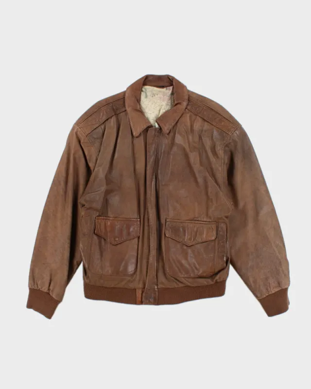 Vintage 90's Oversized Leather Bomber Jacket - L sold by Rokit