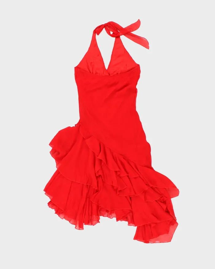 Vintage 90s Red Beaded Ruffle Halter Neck Dress - S sold by Rokit product image thumbnail 2