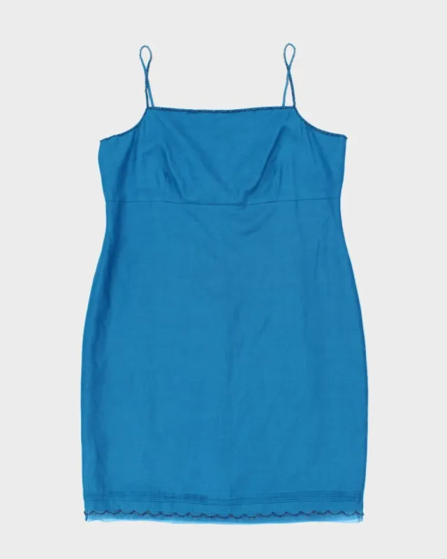 Vintage 90s Laura Ashley Blue Beaded Silk Dress - L sold by Rokit