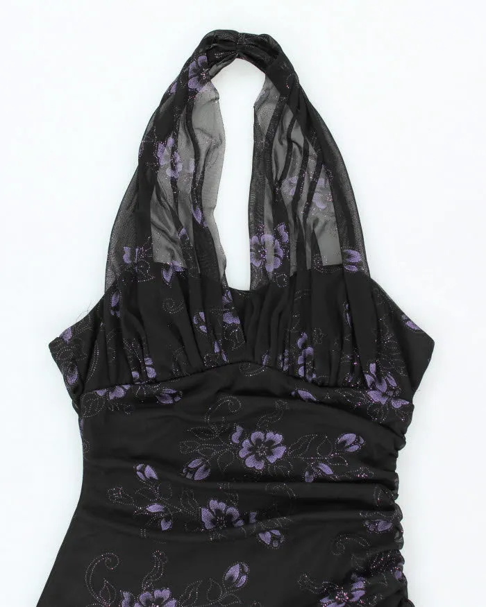 Y2k 00s Halter Neck Asymmetric Floral Sparkly Dress - S sold by Rokit product image thumbnail 3