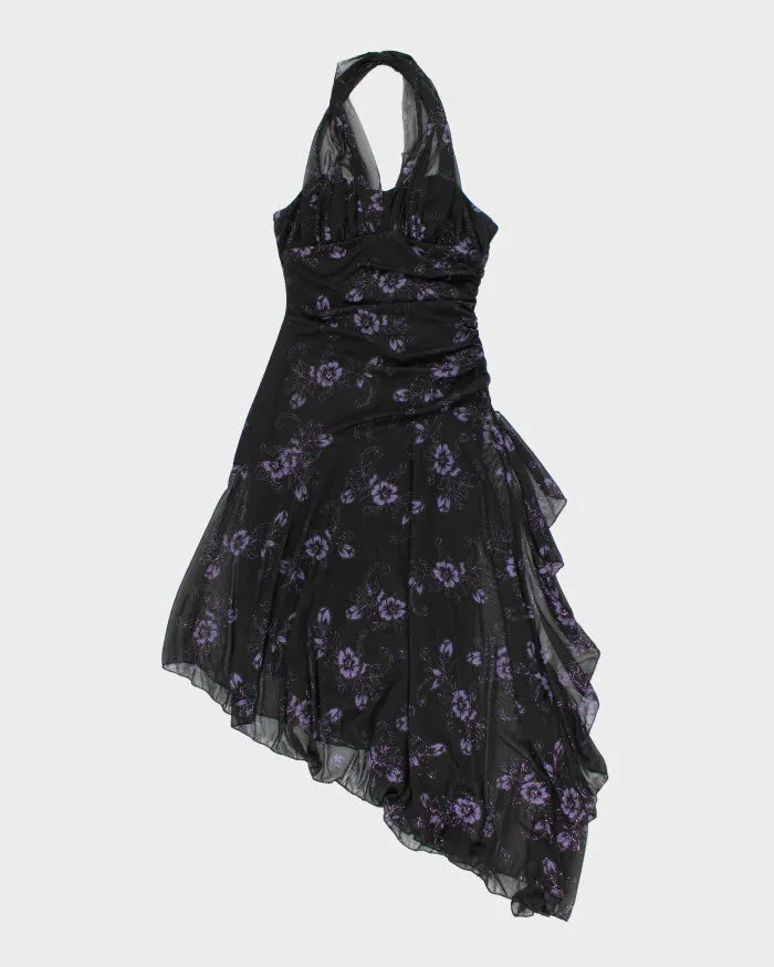 Y2k 00s Halter Neck Asymmetric Floral Sparkly Dress - S sold by Rokit