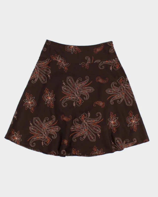 Y2k 00s Tribal Brown Embroidered Skirt - S sold by Rokit