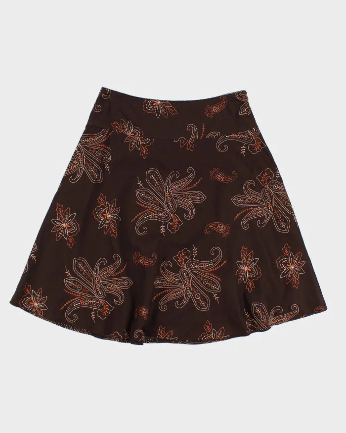 Y2k 00s Tribal Brown Embroidered Skirt - S sold by Rokit
