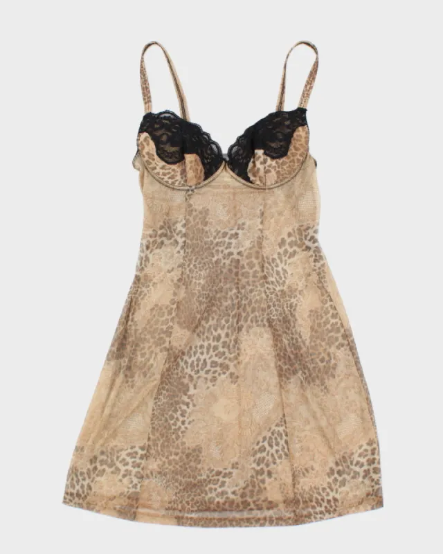 Y2k 00s Papillion Blanc Leopard Print Mesh Dress - L sold by Rokit