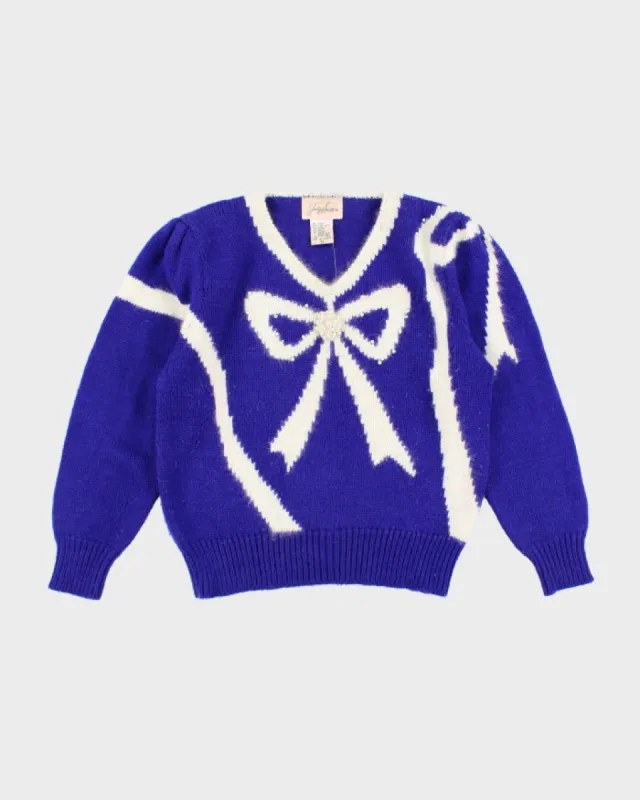 Vintage Joeclyn Smith Bow V-Neck Chunky Knit Jumper - M sold by Rokit