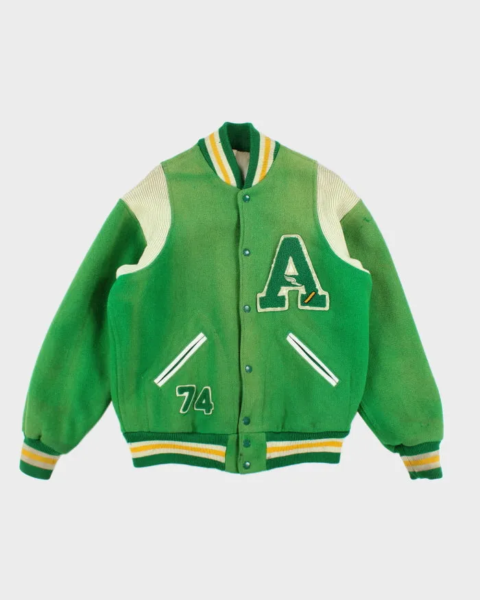 Vintage 70's Embroidered Patched Heavyweight Varsity Jacket - L sold by Rokit