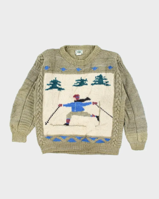 Vintage 80's Wool Heavyweight Chunky Patterned Knit Jumper - L sold by Rokit