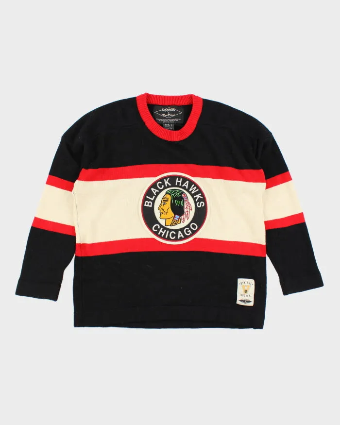 Vintage Chicago Black Hawks NHL Chunky Knit Jumper - L sold by Rokit