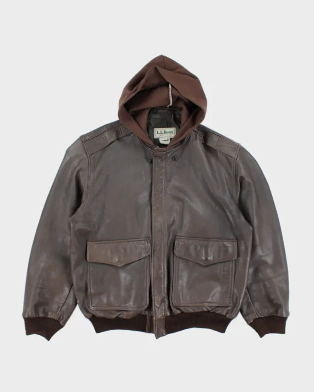 Vintage 90's L.L. Bean Hooded Heavyweight Leather Jacket - L sold by Rokit