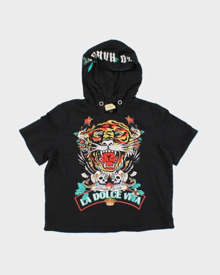 Vintage Y2K Ed Hardy Rhinestone Short Sleeved Hoodie - L sold by Rokit