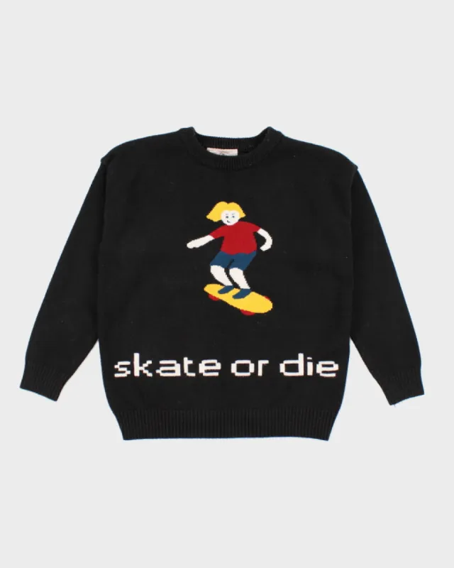 Vintage Women's Skate or Die Graphic Knitted Jumper - S sold by Rokit