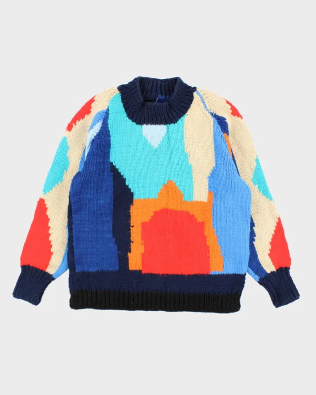 Vintage 80's Wool Blend Chunky Patterned Knit Jumper - L sold by Rokit