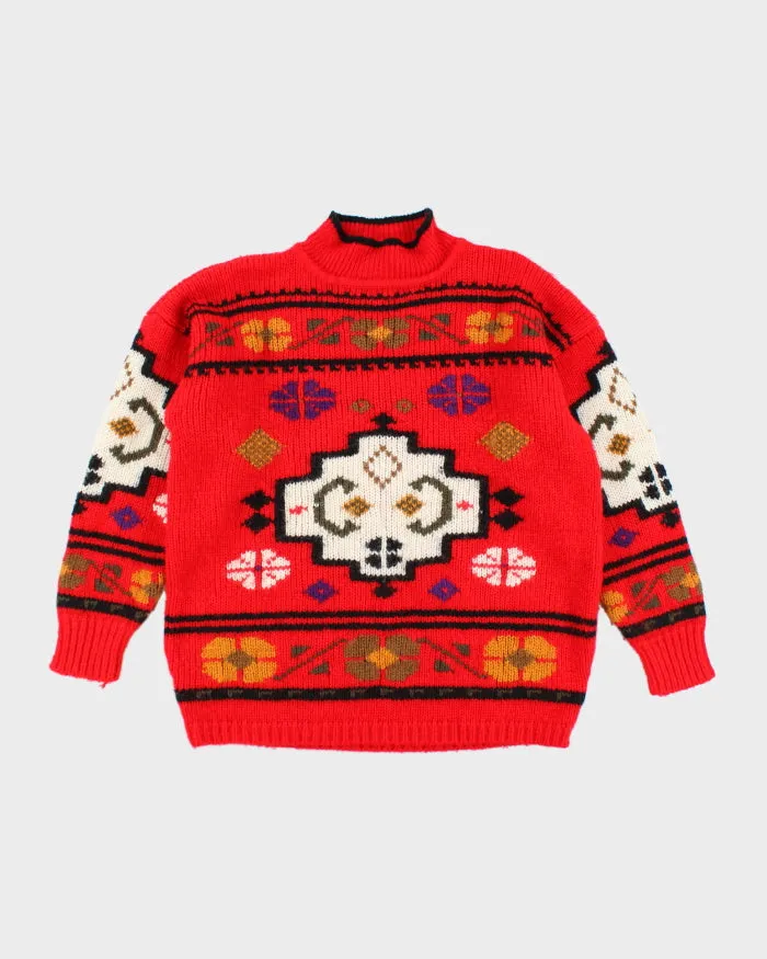 Vintage 90's Heavyweight Patterned Wool Knit Jumper - L sold by Rokit