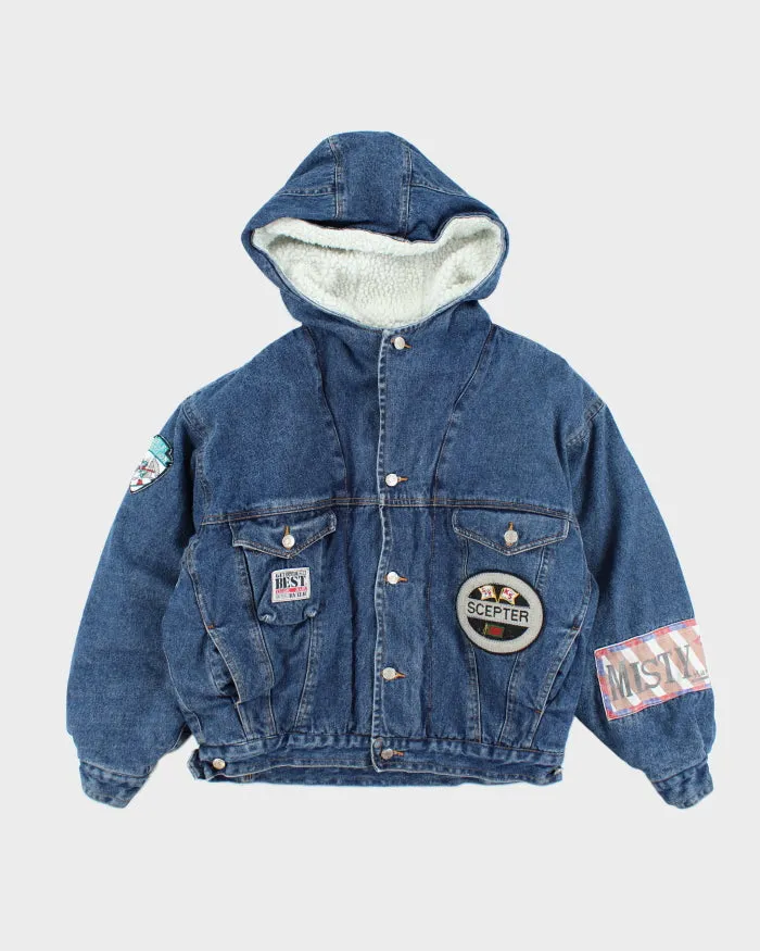 Vintage 90's Heavyweight Denim Hooded Bomber Jacket - M sold by Rokit