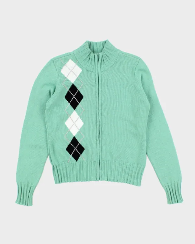 Vintage Argyle Green Zip-up Knit - L sold by Rokit