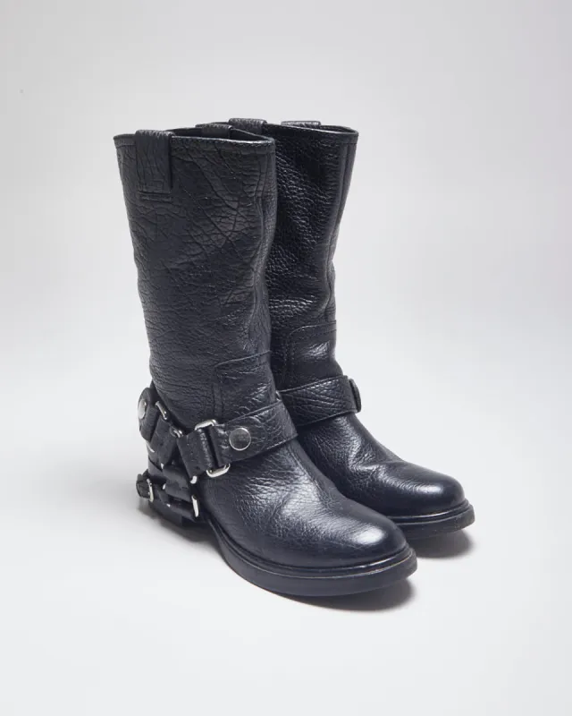 Miu miu Black Leather Biker Boots - UK4 sold by Rokit